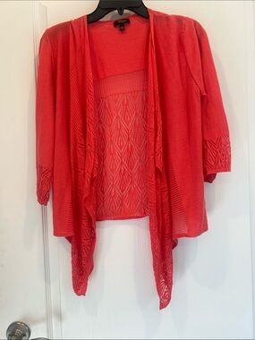 Cupid Coral Open-Front Knit Cardigan with Lace Knit Back large